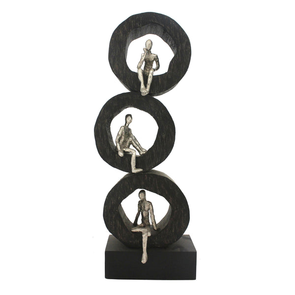 Mango Wood / Aluminum 22.5" 3sitting Figurines, Si image