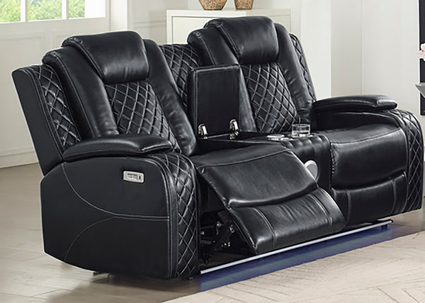 New Classic Furniture Orion Console Loveseat with Power Headrest and Footrest in Black U1769-25P2-BLK image